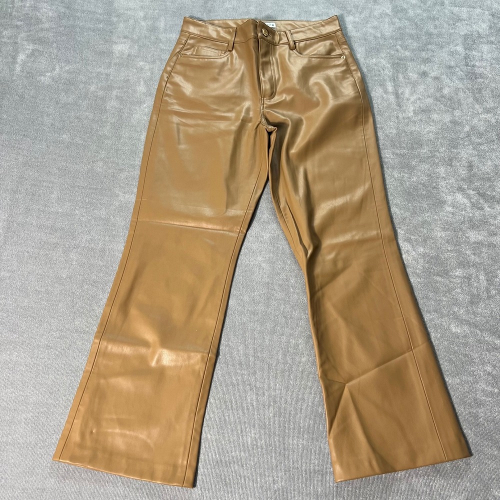 Zara Womens Tan Faux Leather High Rise Flare Leg Pants Camel Size 4